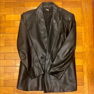 Zara Black Faux Leather Blazer